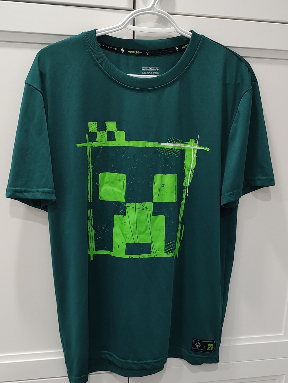 Men's Minecraft Dark Teal Graphic Tee with Lime Green Print Size M